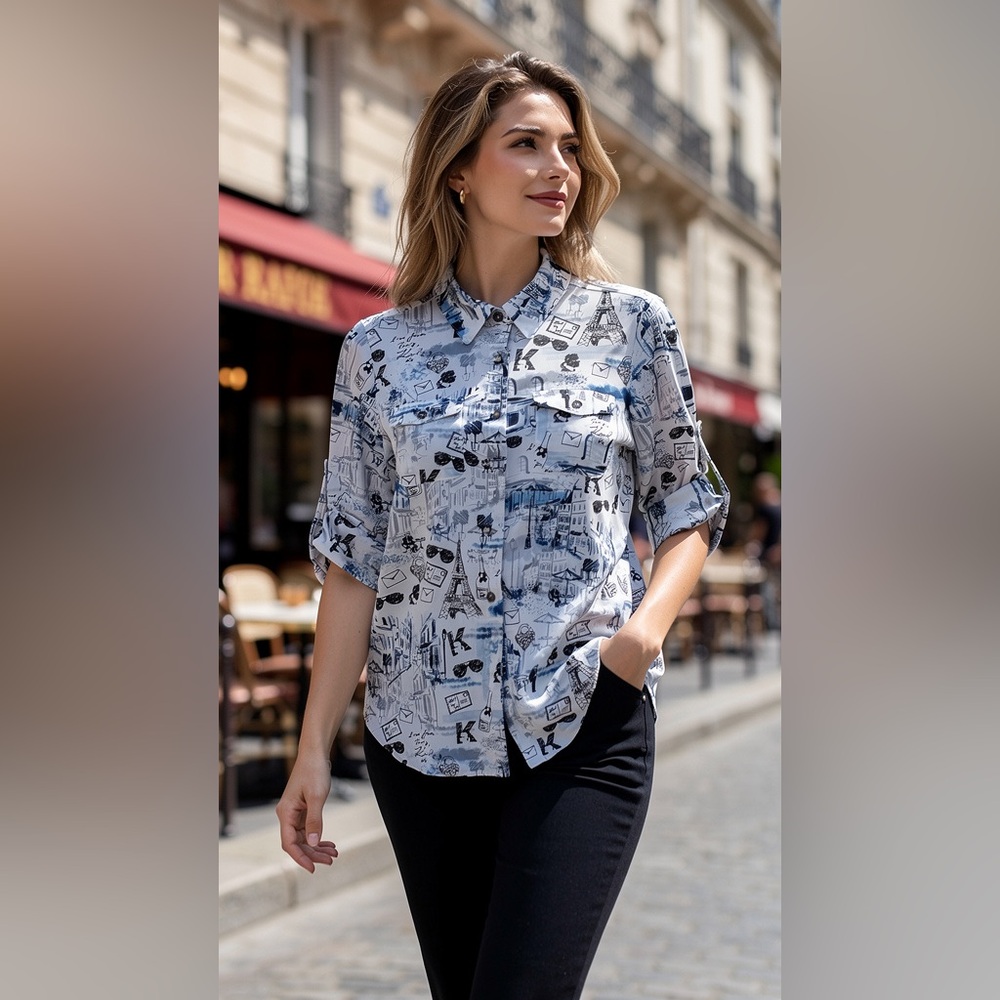 Karl Lagerfeld Blue and White Graphic Men's Shirt